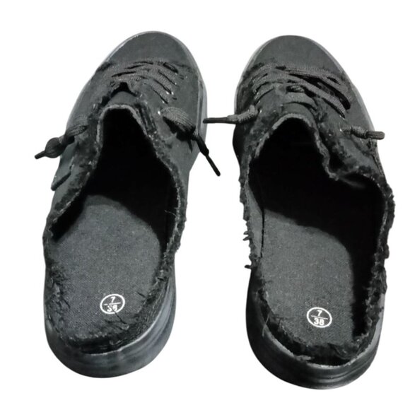 Benpao Womens Canvas Slip-On Mules Size 7 Backless Non-Slip Loafers Black - Picture 10 of 11